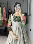 NEW ARRIVAL SOFT SILK KALAMKARI PRINT WITH WEAVING ZARI BORDER WORK GOWN FESTIVE WEAR WHOLESALE PRICE ETHNIC GARMENT (3)