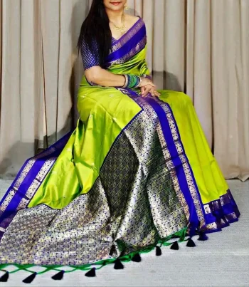 NEW ARRIVAL SOFT SILK ZARI WOVEN WORK SAREE WITH UNSTITCHED BLOUSE PARROT GREEN