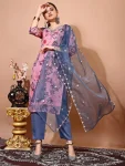 NEW ARRIVAL TAFFETA SILK EMBROIDERY JARI WORK TOP BOTTOM WITH DUPATTA BABY PINK