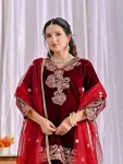 NEW ARRIVAL VELVET EMBROIDERY CODING SEQUENCE WORK TOP BOTTOM WITH DUPATTA FESTIVE WEAR WHOLESALE PRICE ETHNIC GARMENT (3)