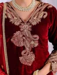 NEW ARRIVAL VELVET EMBROIDERY CODING SEQUENCE WORK TOP BOTTOM WITH DUPATTA FESTIVE WEAR WHOLESALE PRICE ETHNIC GARMENT (3)