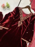 NEW ARRIVAL VELVET SEQUENCE EMBROIDERY WORK TOP BOTTOM WITH DUPATTA FESTIVE WEAR WHOLESALE PRICE ETHNIC GARMENT (6)