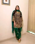 NEW ARRIVAL VELVET SEQUENCE & ZARI EMBROIDERY WORK TOP BOTTOM WITH DUPATTA BLACK AND GREEN