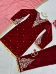 NEW ARRIVAL VELVET THREAD WITH SEQUENCE WITH RIVET MOTI AND LACE BORDER WORK TOP BOTTOM WITH DUPATTA FESTIVE WEAR WHOLESALE PRICE ETHNIC GARMENT (2)