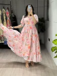 NEW ARRIVAL WIEGHTLESS PRINTED WITH DOUBLE FRILL PATTERNS WORK ONE PIECE DRESS DAILY WEAR WHOLESALE PRICE ETHNIC GARMENT (3)