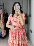 NEW ARRIVAL WIEGHTLESS PRINTED WITH DOUBLE FRILL PATTERNS WORK ONE PIECE DRESS DAILY WEAR WHOLESALE PRICE ETHNIC GARMENT (2)