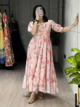NEW ARRIVAL WIEGHTLESS PRINTED WITH DOUBLE FRILL PATTERNS WORK ONE PIECE DRESS DAILY WEAR WHOLESALE PRICE ETHNIC GARMENT (3)