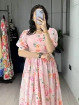 NEW ARRIVAL WIEGHTLESS PRINTED WITH DOUBLE FRILL PATTERNS WORK ONE PIECE DRESS DAILY WEAR WHOLESALE PRICE ETHNIC GARMENT (3)