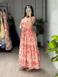 NEW ARRIVAL WIEGHTLESS PRINTED WITH DOUBLE FRILL PATTERNS WORK ONE PIECE DRESS DAILY WEAR WHOLESALE PRICE ETHNIC GARMENT (2)