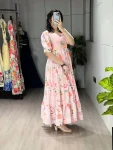 NEW ARRIVAL WIEGHTLESS PRINTED WITH DOUBLE FRILL PATTERNS WORK ONE PIECE DRESS DAILY WEAR WHOLESALE PRICE ETHNIC GARMENT (3)