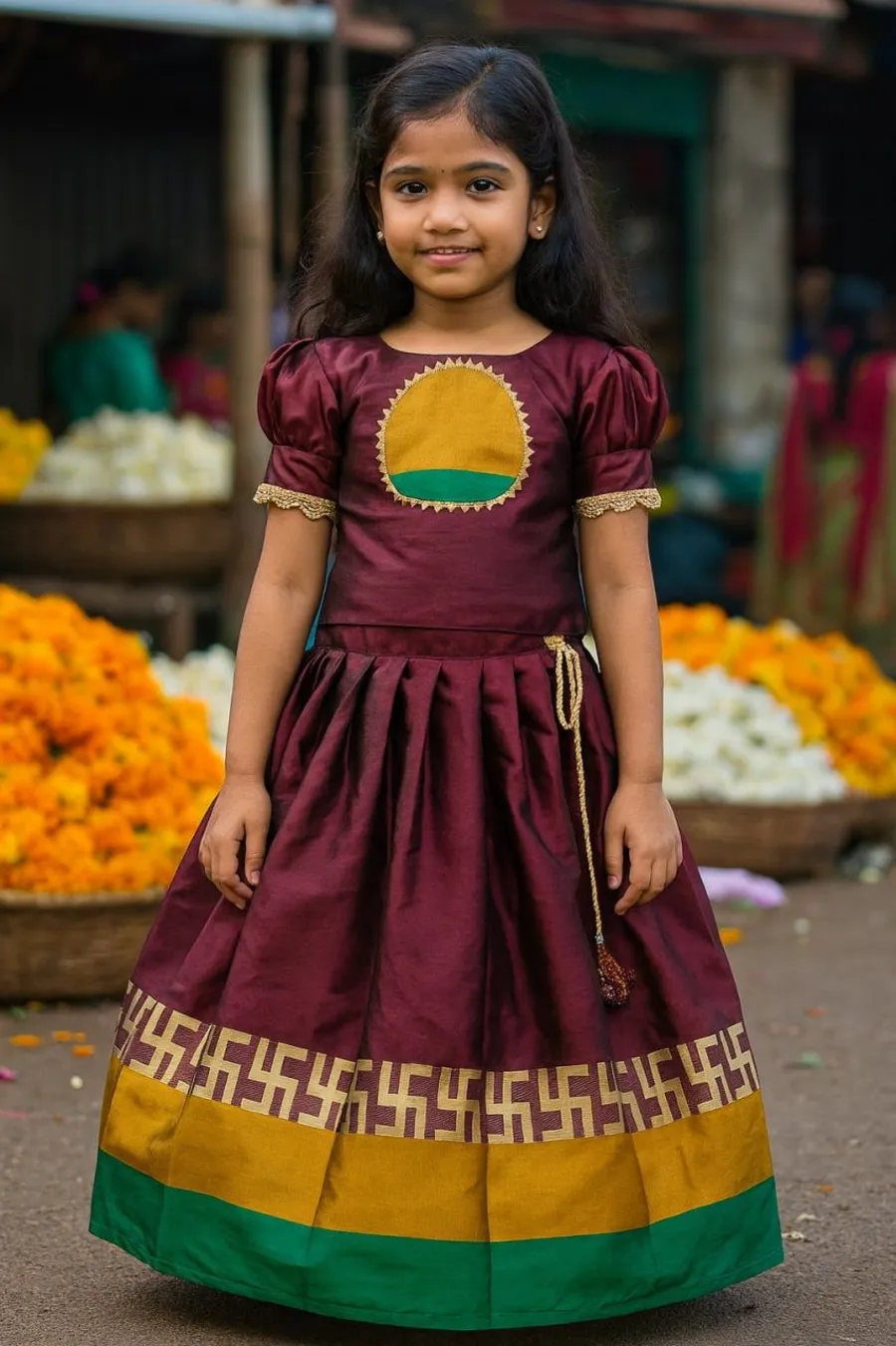 PREMIUM LICHI SILK JACQUARD WORK KID'S SKIRT AND BLOUSE FESTIVE WEAR WHOLESALE PRICE ETHNIC GARMENT (2)