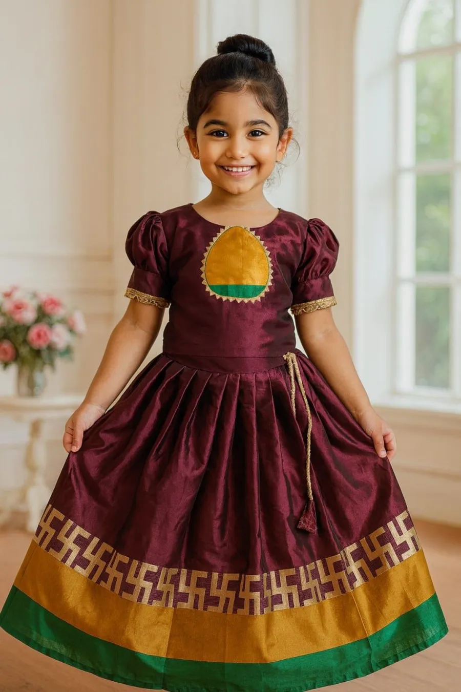 PREMIUM LICHI SILK JACQUARD WORK KID'S SKIRT AND BLOUSE FESTIVE WEAR WHOLESALE PRICE ETHNIC GARMENT (3)