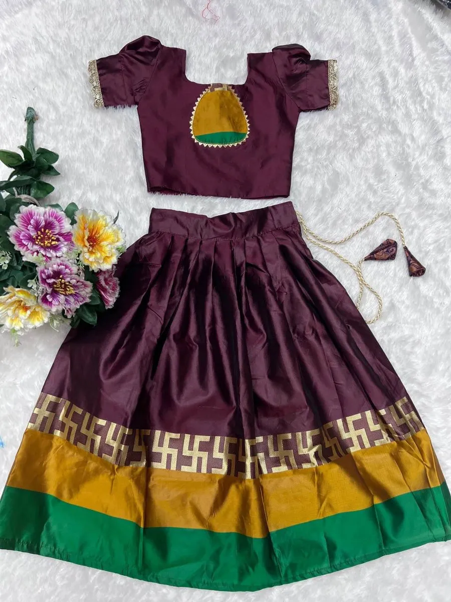 PREMIUM LICHI SILK JACQUARD WORK KID'S SKIRT AND BLOUSE FESTIVE WEAR WHOLESALE PRICE ETHNIC GARMENT (5)