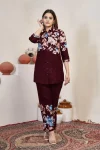 RICH LOOK COTTON PRINT WORK CO- ORD SET MAROON