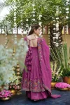 RICH LOOK CRUNCHY SILK EMBROIDERY SEQUENCE WORK GOWN PALAZZO WITH DUPATTA WEDDING WEAR WHOLESALE PRICE ETHNIC GARMENT (12)