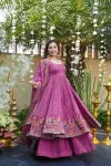 RICH LOOK CRUNCHY SILK EMBROIDERY SEQUENCE WORK GOWN PALAZZO WITH DUPATTA WEDDING WEAR WHOLESALE PRICE ETHNIC GARMENT (12)