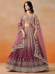 RICH LOOK GEORGETTE DIGITAL PRINT WITH HEAVY EMBROIDERY SEQUNCE WORK LEHENGA CHOLI WITH DUPATTA PEACH