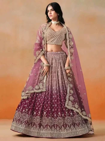 RICH LOOK GEORGETTE DIGITAL PRINT WITH HEAVY EMBROIDERY SEQUNCE WORK LEHENGA CHOLI WITH DUPATTA PEACH
