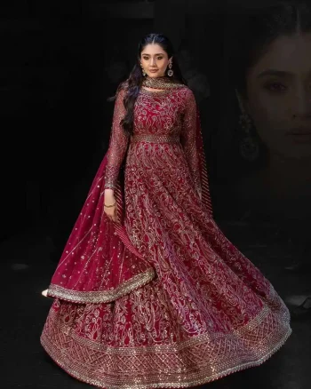 RICH LOOK GEORGETTE EMBROIDERY SEQUENCE WORK ANARKALI BOTTOM WITH DUPATTA MAROON