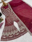 RICH LOOK GEORGETTE EMBROIDERY SEQUENCE WORK TOP SHARARA WITH DUPATTA WEDDING WEAR WHOLESALE PRICE ETHNIC GARMENT (6)