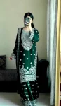 RICH LOOK GEORGETTE EMBROIDERY SEQUENCE WORK WITH READY MADE LACE BORDER WORK TOP SHARARA WITH DUPATTA GREEN