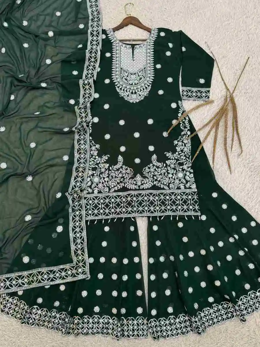 RICH LOOK GEORGETTE EMBROIDERY SEQUENCE WORK WITH READY MADE LACE BORDER WORK TOP SHARARA WITH DUPATTA FESTIVE WEAR WHOLESALE PRICE ETHNIC GARMENT (3)