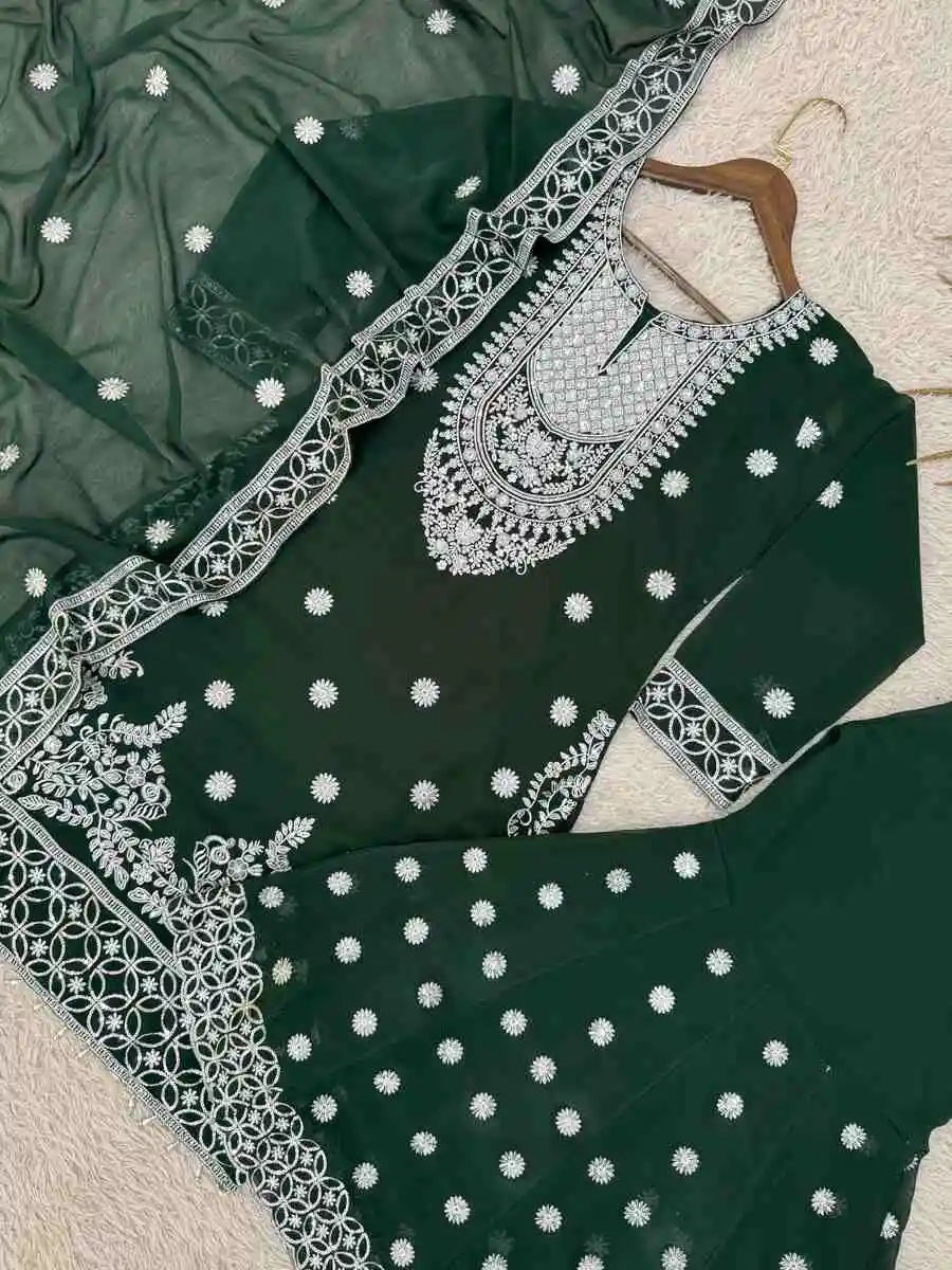 RICH LOOK GEORGETTE EMBROIDERY SEQUENCE WORK WITH READY MADE LACE BORDER WORK TOP SHARARA WITH DUPATTA FESTIVE WEAR WHOLESALE PRICE ETHNIC GARMENT (9)