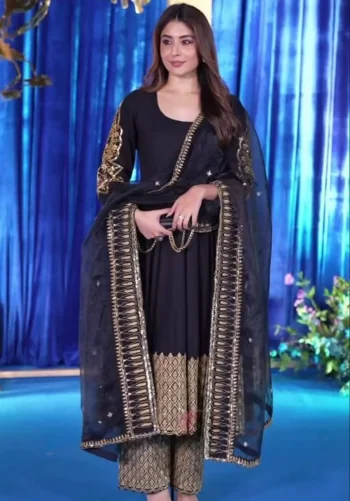 RICH LOOK GEORGETTE SEQUENCE AND EMBROIDERY WORK ANARKALI BOTTOM WITH DUPATTA BLACK