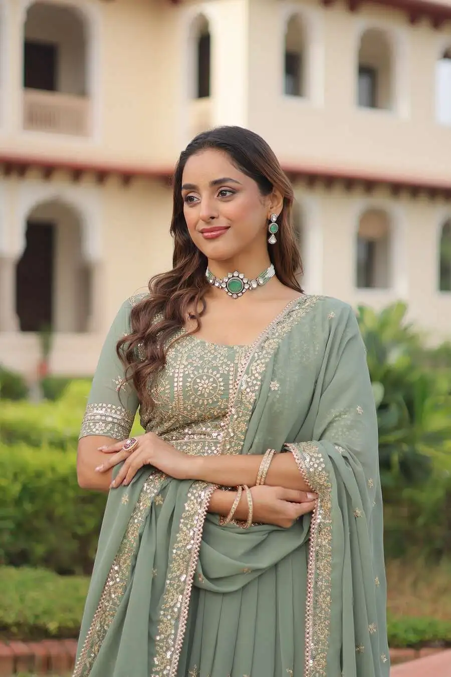 RICH LOOK GEORGETTE SEQUENCE & ZARI MULTI EMBROIDERY WORK LEHENGA CHOLI WITH DUPATTA WEDDING WEAR WHOLESALE PRICE ETHNIC GARMENT (1)