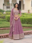 RICH LOOK GEORGETTE SEQUENCE & ZARI MULTI EMBROIDERY WORK LEHENGA CHOLI WITH DUPATTA LAVENDER