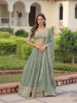 RICH LOOK GEORGETTE SEQUENCE & ZARI MULTI EMBROIDERY WORK LEHENGA CHOLI WITH DUPATTA PISTA