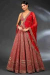 RICH LOOK MALAI SATIN SEQUENCE & THREAD WORK LEHENGA CHOLI WITH DUPATTA RED
