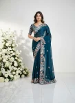 RICH LOOK RANGOLI SILK EMBROIDERY WITH PIPING BORDER WORK SAREE WITH UNSTITCHED BLOUSE TEAL