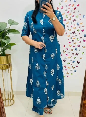 RICH LOOK RAYON DIGITAL PRINT WORK CO-ORD SET TEAL