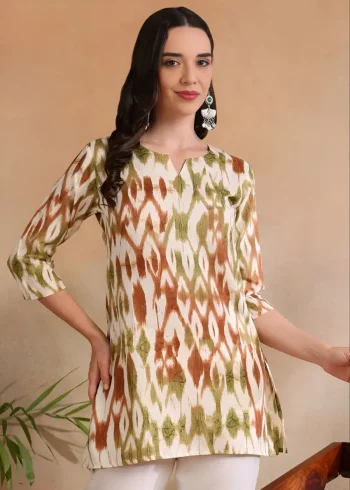 RICH LOOK RAYON DIGITAL PRINT WORK SHORT KURTI MUSTARD