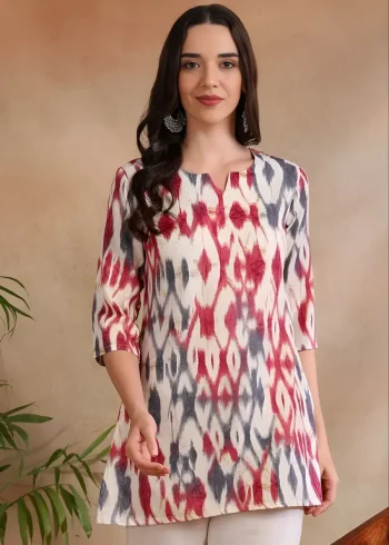 RICH LOOK RAYON DIGITAL PRINT WORK SHORT KURTI RED