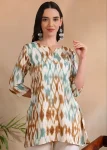 RICH LOOK RAYON DIGITAL PRINT WORK SHORT KURTI BROWN