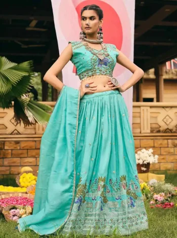 RICH LOOK SHIMMER EMBROIDERY WORK LEHENGA CHOLI WITH DUPATTA RAMA
