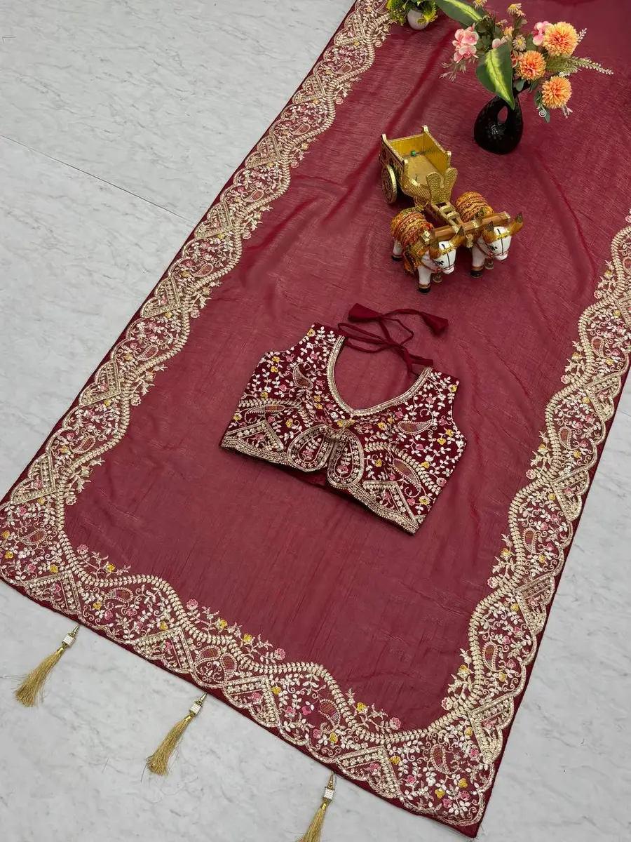 RICH LOOK SILVER CRUNCHY THREAD & SEQUENCE EMBROIDERY WORK WITH LATAKAN WORK SAREE WITH UNSTITCHED BLOUSE PARTY WEAR WHOLESALE PRICE ETHNIC GARMENT (13).webp