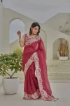 RICH LOOK SILVER CRUNCHY THREAD & SEQUENCE EMBROIDERY WORK WITH LATAKAN WORK SAREE WITH UNSTITCHED BLOUSE PARTY WEAR WHOLESALE PRICE ETHNIC GARMENT (7)