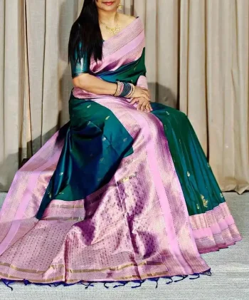RICH LOOK SOFT SILK ZARI WEAVING WORK SAREE WITH UNSTITCHED BLOUSE GREEN