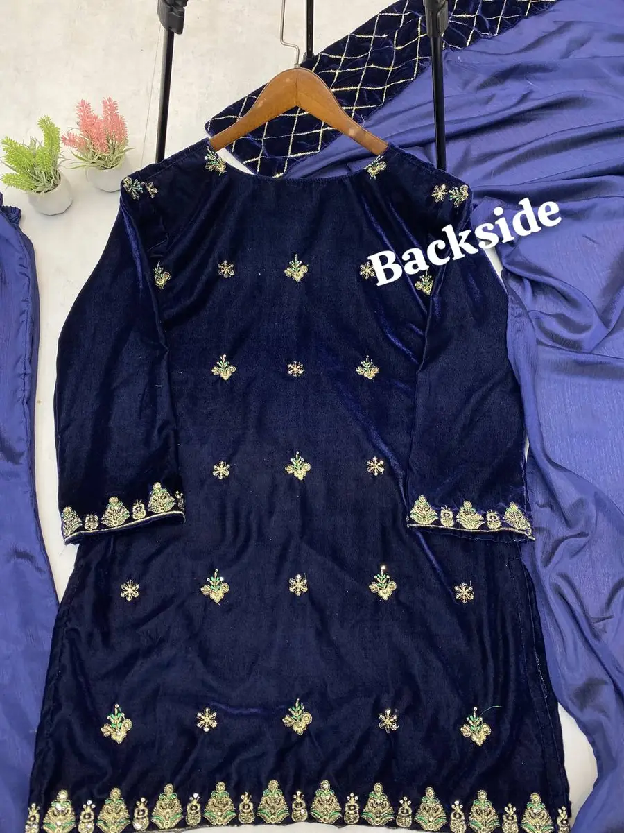 RICH LOOK VELVET SEQUENCE EMBROIDERY WORK TOP PALAZZO WITH DUPATTA FESTIVE WEAR WHOLESALE PRICE ETHNIC GARMENT (11)