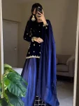 RICH LOOK VELVET SEQUENCE EMBROIDERY WORK TOP PALAZZO WITH DUPATTA BLUE