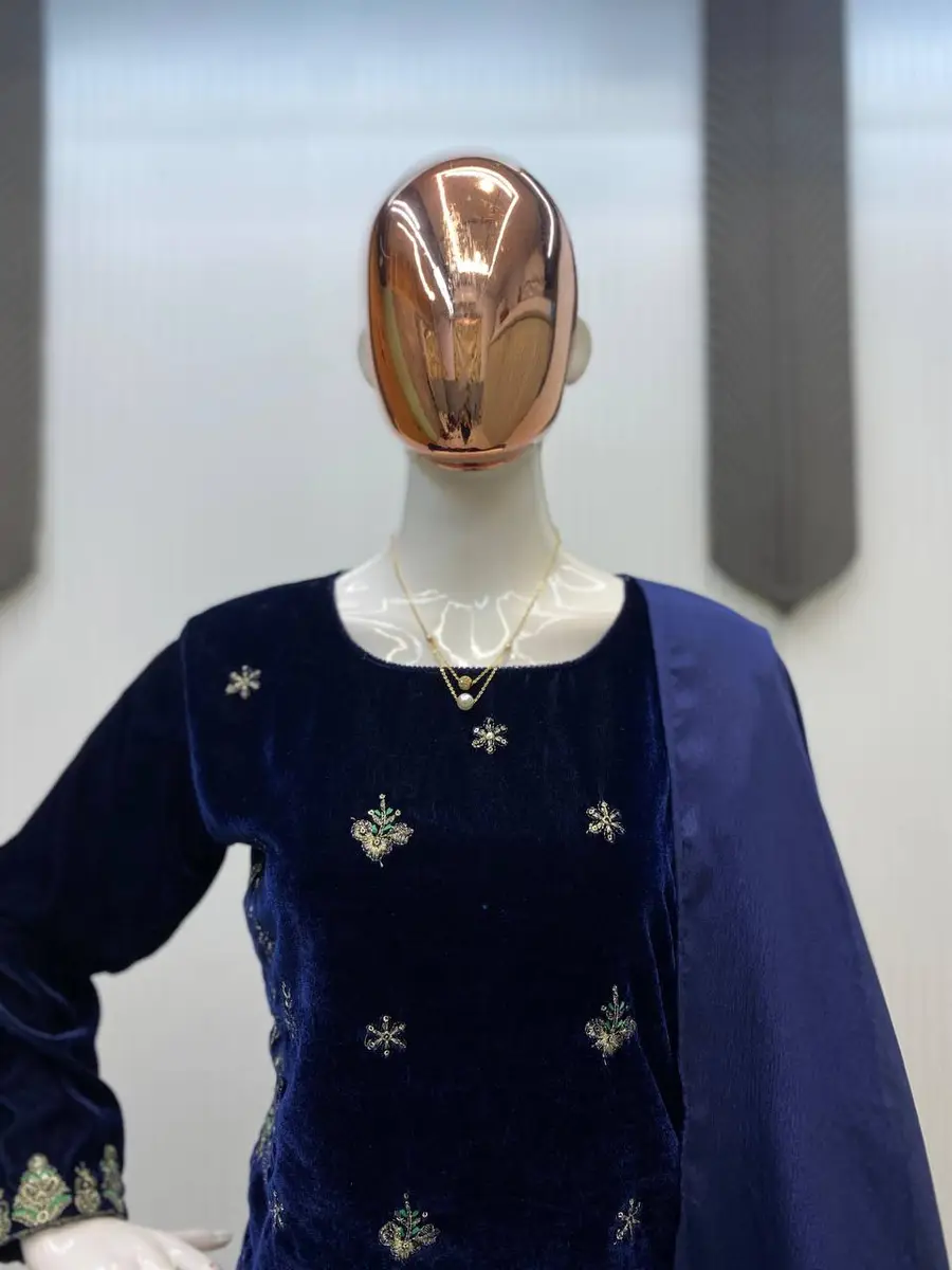 RICH LOOK VELVET SEQUENCE EMBROIDERY WORK TOP PALAZZO WITH DUPATTA FESTIVE WEAR WHOLESALE PRICE ETHNIC GARMENT (6)