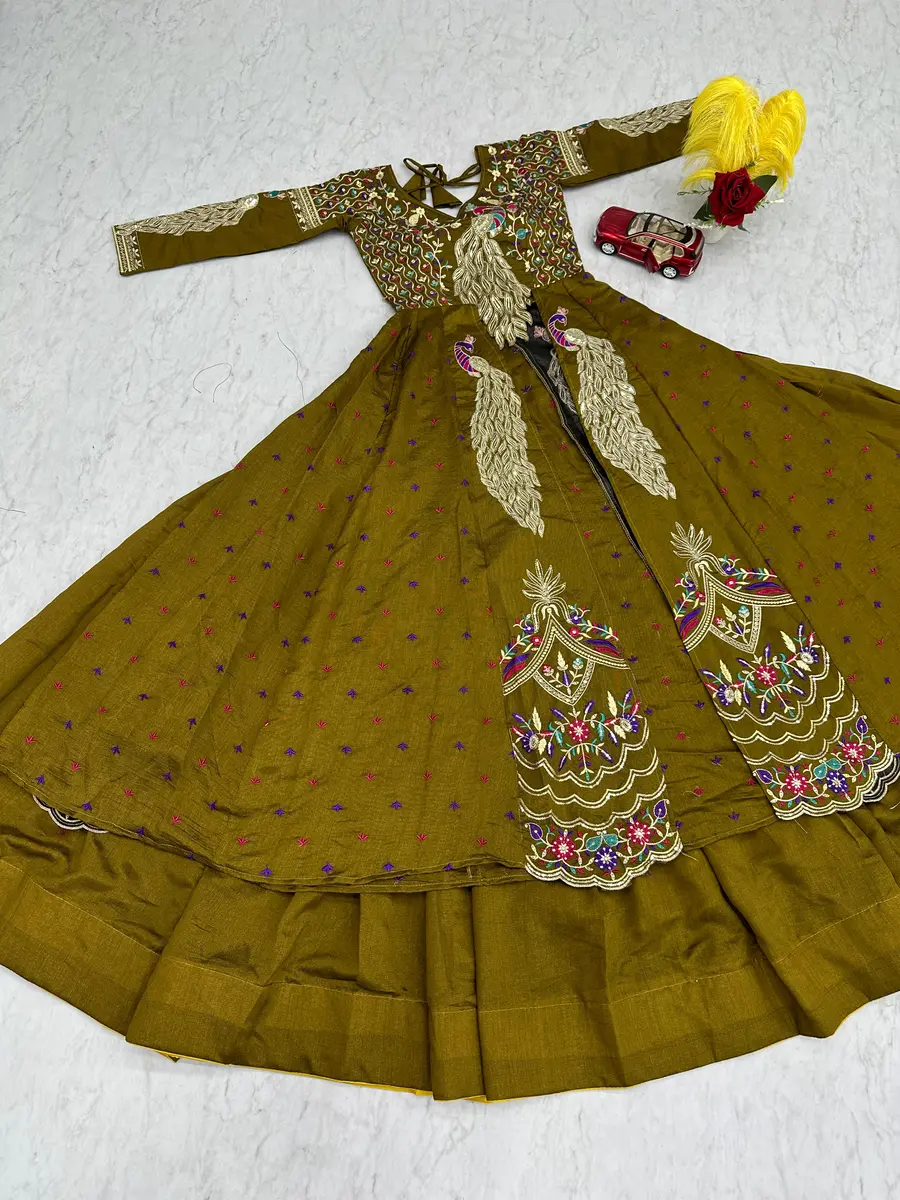 RICH LOOK VICHITRA SILK THREAD AND SEQUENCE WORK TOP LEHENGA WITH KOTI PARTY WEAR WHOLESALE PRICE ETHNIC GARMENT (1)