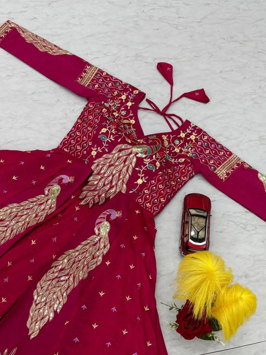 RICH LOOK VICHITRA SILK THREAD AND SEQUENCE WORK TOP LEHENGA WITH KOTI PARTY WEAR WHOLESALE PRICE ETHNIC GARMENT (1)