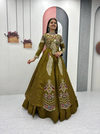 RICH LOOK VICHITRA SILK THREAD AND SEQUENCE WORK TOP LEHENGA WITH KOTI MEHNDI