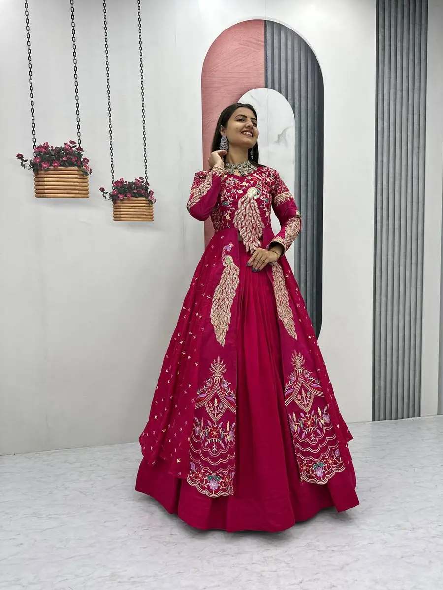 RICH LOOK VICHITRA SILK THREAD AND SEQUENCE WORK TOP LEHENGA WITH KOTI PARTY WEAR WHOLESALE PRICE ETHNIC GARMENT (2)