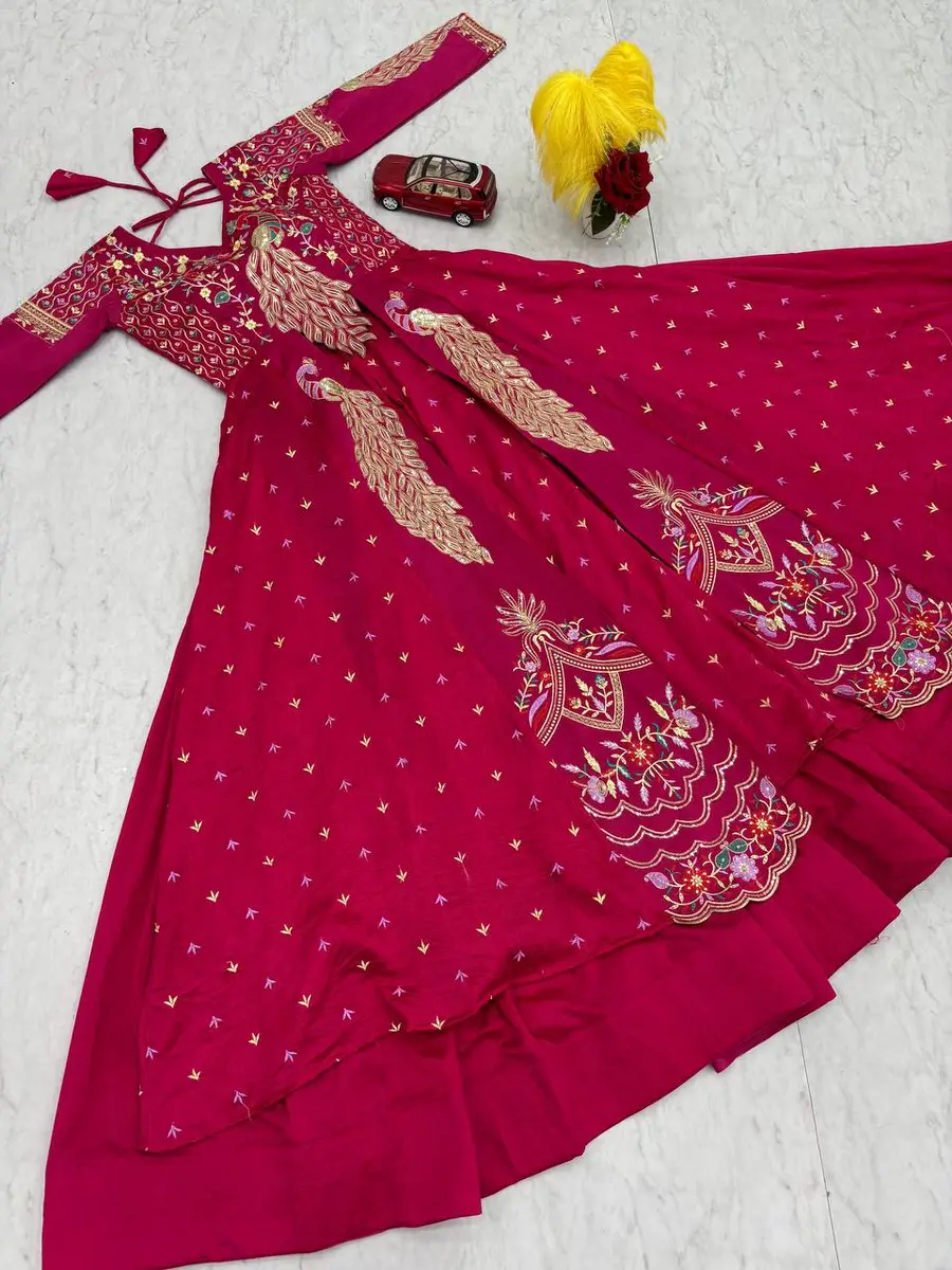 RICH LOOK VICHITRA SILK THREAD AND SEQUENCE WORK TOP LEHENGA WITH KOTI PARTY WEAR WHOLESALE PRICE ETHNIC GARMENT (21)