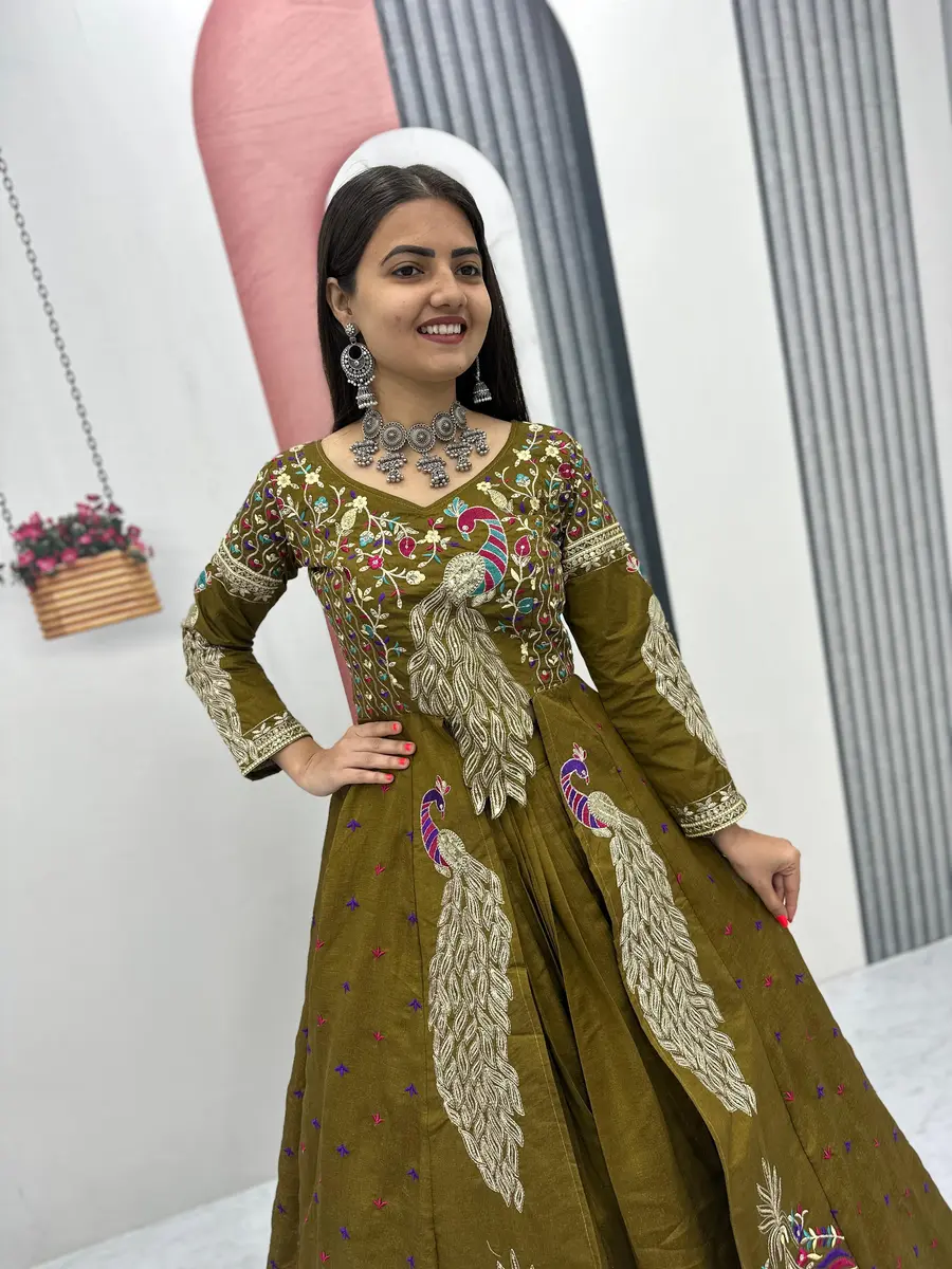 RICH LOOK VICHITRA SILK THREAD AND SEQUENCE WORK TOP LEHENGA WITH KOTI PARTY WEAR WHOLESALE PRICE ETHNIC GARMENT (4)